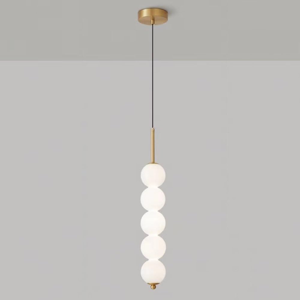 LYMSXAZOU Modern Long Bar Globe Glass Pendant Light Nordic Creative Brass Hanging Lamp Fixture Interior Adjustable Height Chandelier for Foyer Staircase Bedroom Dining Room(Gold,5 Globes)