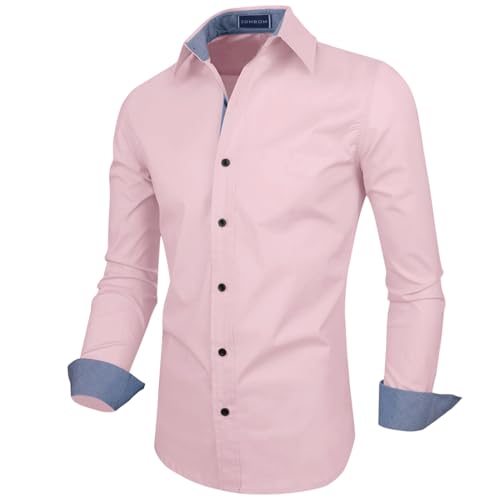 Image of Zombom Men's Solid Cotton Blend Regular Fit Full Sleeve Collared Neck Casual Shirt for Men
