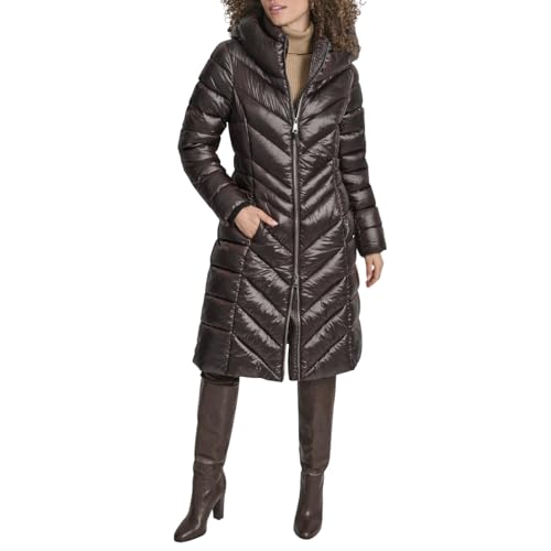 Amazon.com: DKNY Women's Long Shiny Puffer Coat with Hood