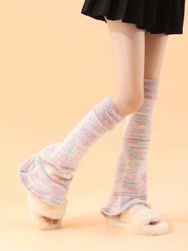 Image of WODECASA Girls Kawaii Leg Warmers Knitted Flared Leg Sleeves Goth Crochet Baggy Cuff Ankle Heap Socks