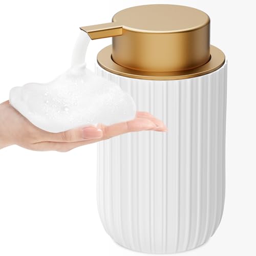 Image of Ceramic Foaming Soap Dispenser, 12 oz Bathroom Foam Hand Soap Dispenser, Refillable Lotion Soap Dispenser with Removable Pump for Kitchen Hand Wash Dispenser, Modern Home Decor(White)