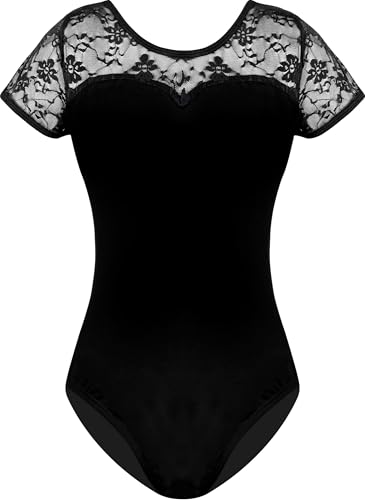 Mulnall Ballet Femme Dentelle Justaucorps de Danse Classique Manches Courtes Leotard Adulte Body Danse Ballet(7037-06-L)