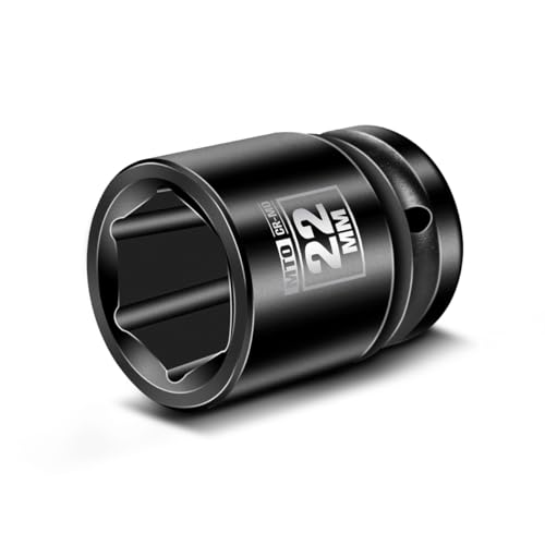 MTO 1/2″ Drive 22mm Shallow Impact Socket, 6-Point Metric Socket, CR-MO Steel & Anti-Corrosion Coating for Tight Spaces and Heavy-Duty Tasks