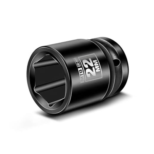 MTO 1/2" Drive 22mm Shallow Impact Socket, 6-Point Metric Socket, CR-MO Steel & Anti-Corrosion Coating for Tight Spaces and Heavy-Duty Tasks