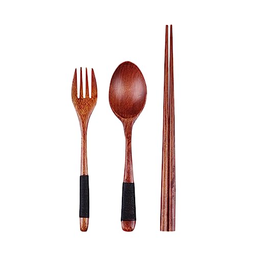 OHPHCALL Wooden Tableware Set with Pouch for Camping Travel Office Home Ergonomic Fork Spoon Chopsticks Dishwasher Safe Material Sanitary Utensils
