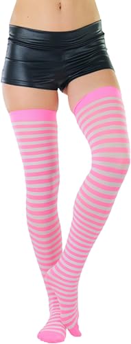 Image of ToBeInStyle Women's Opaque Hosiery Thin Striped Thigh High Long Stocking