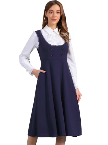 Image of Allegra K Gothic Overall Dress for Women's Lace Trim Midi Dress