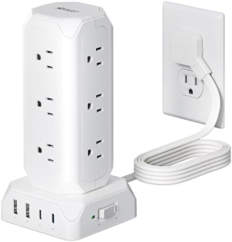 Power Strip Tower, SUPERDANNY 12 Outlets with 35W USB(2 USB-A & 2 USB-C ...