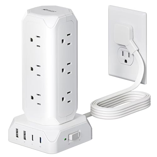 Power Strip Tower, SUPERDANNY 12 Outlets with 35W USB(2 USB-A & 2 USB-C) Charging Station...