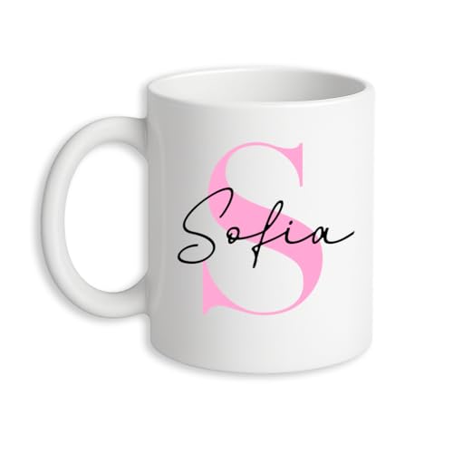 Taza Personalizada con Inicial y Nombre, Blanca, cerámica