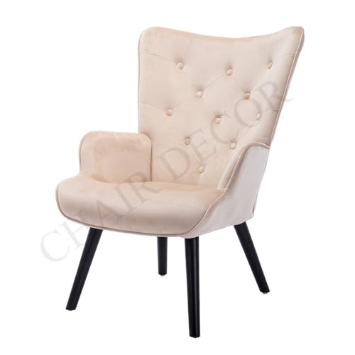 Image of Velvet Wingback Accent Chair for Living Room | Luxury High Back Tufted Armchair with Glossy Metal Legs | Modern Velvet Upholstered Lounge Chair for Home & Office | 1 Pc (Baby Pink)