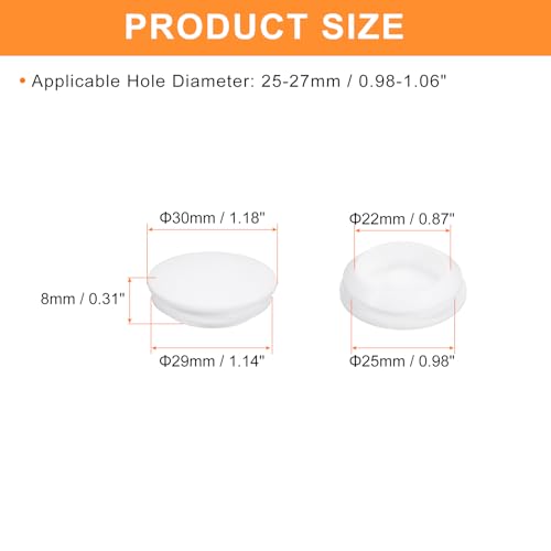 Image of uxcell 4 Pcs Silicone Plugs, Rubber Round Snap in Locking Hole Plugs for 25-27mm Hole, Hole Stoppers Waterproof Hole Plug for Metal Tube, Furniture End Caps Inserts, White