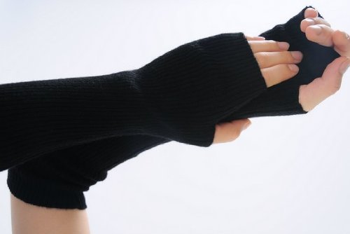 Cookids Unique Hop Thick Women Stretchy Long Arm Cashmere Wool Sleeve Fingerless Gloves Novel Trendy Hip Fashion Gift for Christmas(black)