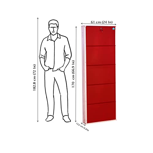 Image of DELITE KOM 24 Inch Wide, 5 Shelf Metal Shoe Rack Wall Mounted for Home with Central Lock Holds Upto 15 Shoes or 25 Slippers Pair 1 Year Warranty | (67 x 24 x 5 Inch, Ivory Brick Red) DIY Space Saving