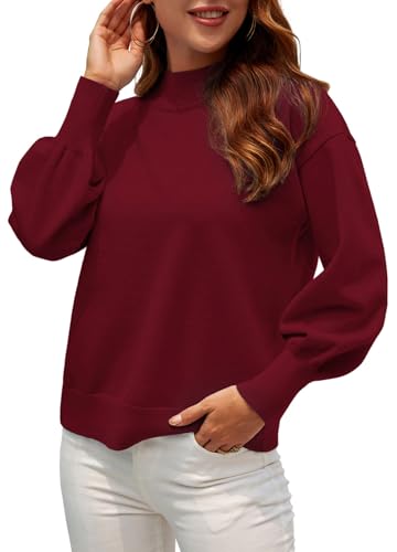 Image of WEACZZY Women's Sweater Mock Neck Long Lantern Sleeve Lightweight Knit Tops