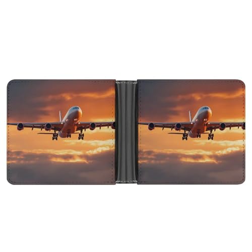 Flying Plane Airplane Sunset Small Bifold Wallets for Men Slim Front Pocket Purse with Multiple Credit Cards Holder