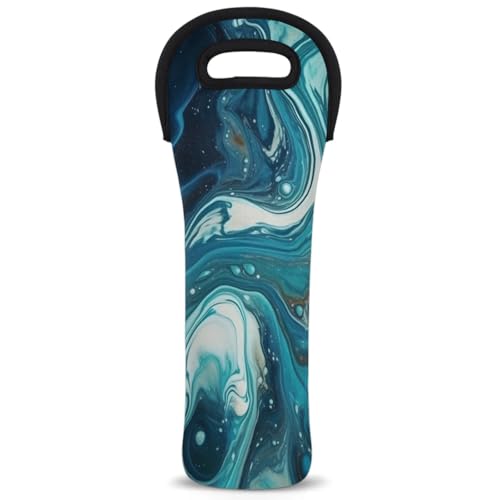 Neoprene Wine Tote Carrier Bag for Wine,Water, Champagne, Beer, Baby Bottles 15.6 x 5.1 Inches, Protective Wine Bag,Blue Marble Texture