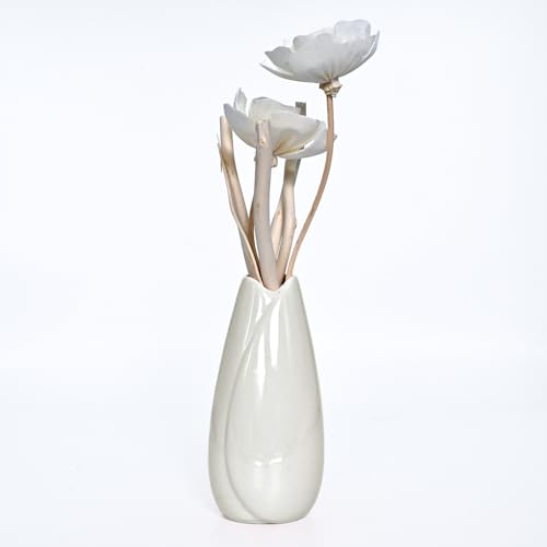 Image of Cortina Ceramic Flower Vase for Home Decor | Flower Vase for Dining Table | Nordic Modern Boho Style Decorative Ceramic Vase | Aesthetic Flower Vase for Office - 26X10 CM - White - 1 Pc