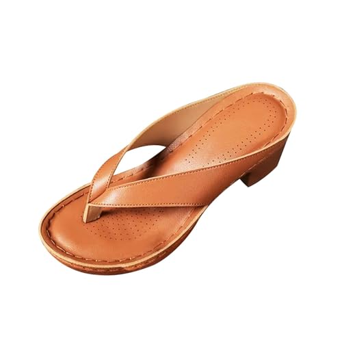 Sandalias de tacón grueso de color sólido para mujer, puntera abierta, puntera cuadrada, cómodas, zapatos casuales para caminar, estilo sandalias planas, Brown, 37.5 EU