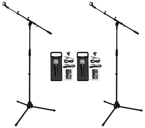 Rockville 2 RMC-XLR High-End Metal Handheld Wired Microphones +Tripod Stand