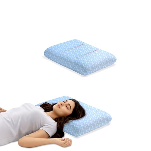 Image of Ergonomic Contour Pillow,Light Blue Memory Foam for Neck and Shoulder Relief, Breathable Jacquard Cover with Zipper, Orthopedic Bedding for Back and Stomach Sleepers,50x30x6 cm