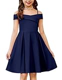 Arshiner Mädchen Kleid Schulterfrei Spaghettiträger Kinderkleid Ärmelloses Festliches Trägerkleid Sommer Partykleid Elegant Abendkleid für Mädchen 13 14 Jahre Marineblau