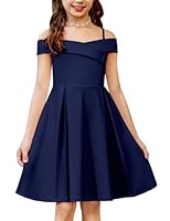 Arshiner Mädchen Kleid Schulterfrei Spaghettiträger Kinderkleid Ärmelloses Festliches Trägerkleid Sommer Partykleid Elegant Abendkleid für Mädchen 9-10 Jahre Marineblau