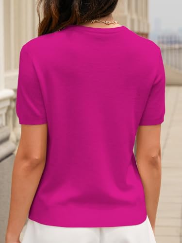 Image of DAIMIDY Womens Cotton & Modal Short Sleeve Sweaters Lightweight Summer Pullover Basic Knit Tops