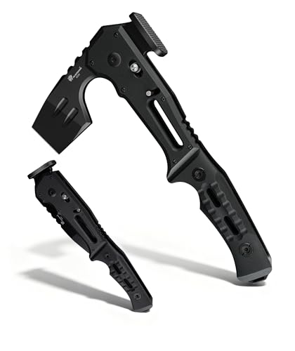 HX OUTDOORS Folding Hatchet Axe Survival Multitool DC53 Steel Blade with Black Titanium Camping Hatchet with Hammer G10 Handle for Outdoor Gear Various Tactical and Survival(Black)