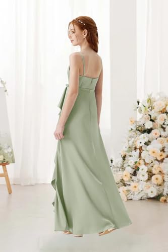Satin Juniors Bridesmaid Dresses with Slits Spaghetti Straps Flower Girl Dresses Formal Wedding Party Dress4
