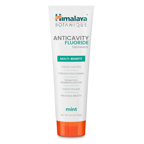 Image of Himalaya Botanique Anticavity Fluoride Toothpaste, Fluoride with Multi-Benefit Support, Fights Cavities, Strengthens Enamel, Promotes Remineralization, Mint Flavor, 4 oz. | Fluoride Toothpaste, Multi-Benefit Support, Fights Cavities, Remineralizes & Strengthens Enamel, No SLS or Titanium Dioxide