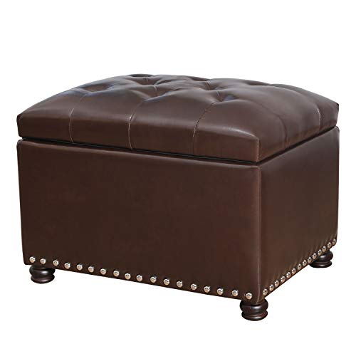 Joveco Faux Leather Storage Ottoman Bench Rectangle 24 Inch Foot Rest Ottomans (Brown)