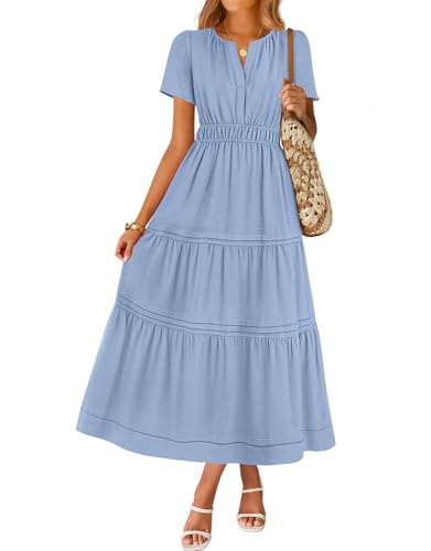Image of ZESICA Women's Summer Casual Short Sleeve Boho Midi Dress