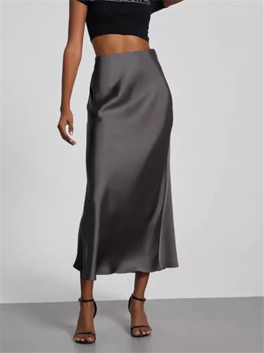 Women Summer Spring Long Satin Skirt Silk High Waist Cocktail Party Wedding Flowy A-Line Midi Skirts3