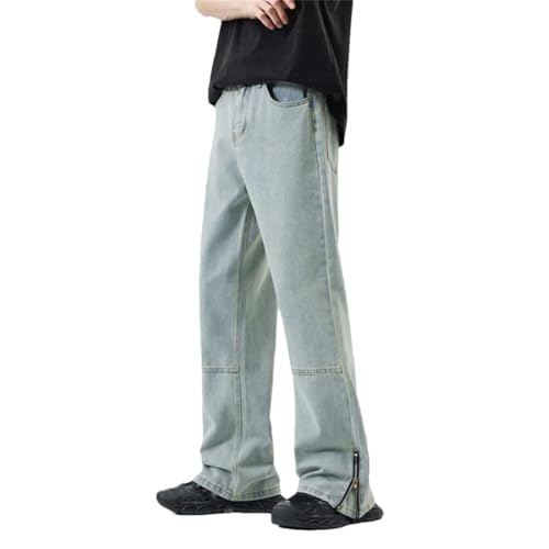 Men Vintage Jeans with Pockets Y2k Wide Leg Pants High Street Straight Wide Denim Trousers