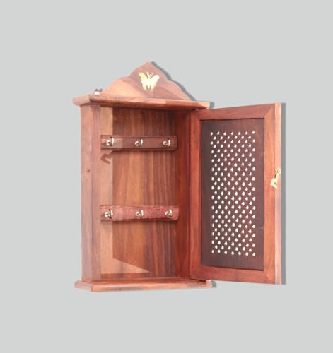 Image of Wooden Key Holder Almirah Design | Square Design | Size:- H11 X L6.5 (Jharokha Design) | Wall Hanging Decor