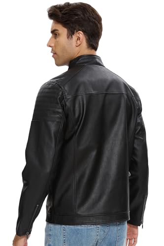 Fahsyee Faux Leather Jacket Men - Black Motorcycle Bomber Jackets Lightweight Casual Vintage Slim Fit Riding Coat3