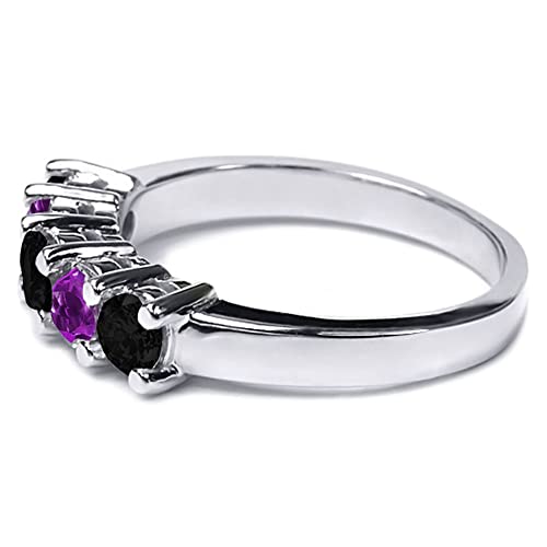 Gem Stone King 925 Sterling Silver Black Diamond and Purple Amethyst Wedding Band Ring For Women (0.96 Cttw, Round 3.5MM, Gemstone April Birthstone, Available In Size 5, 6, 7, 8, 9)4