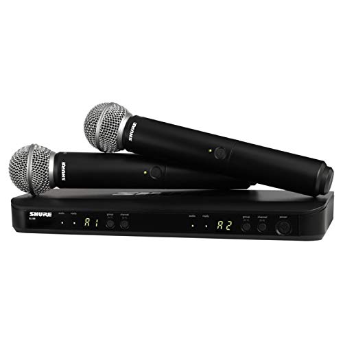 Image of Shure BLX288 /SM58 UHF Wireless Microphone System - Perfect for Church, Karaoke, Vocals - 14-Hour Battery Life, 300 ft Range | Includes (2) SM58 Handheld Vocal Mics, Dual Channel Receiver | J10 Band