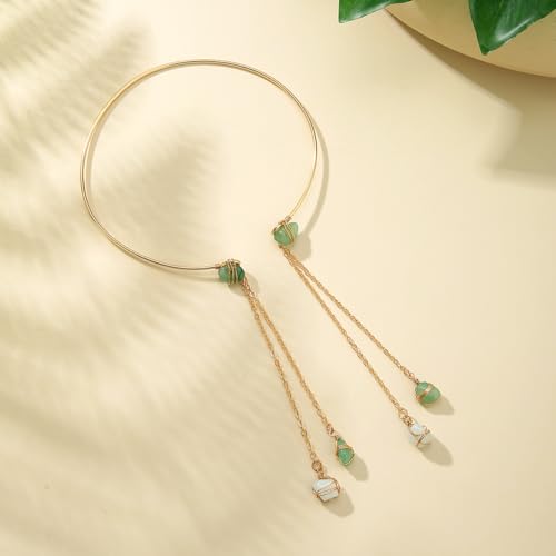 Vintage Natural Stone Upper Arm Cuff Colorful Gravel Pendant Armlet Bangle Long Tassel Simulated Jade Amber Amethyst Opal Bracelet Wedding Jewelry for Women4