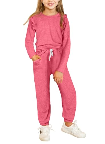 blibean Girls Fall Clothes Sets Girl Fashion Sweatsuit Outfits Tween Kids School Lounge Sweat Suits Shirts Tops Teen Jogger Matching Clothing Ropa Niña Size 4-5 Years Old Hot Pink