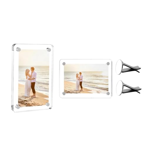 VDARK Paquete de 2 soportes para fotos de coche para rejilla de ventilación, marco de fotos de acrílico personalizado, marco de fotos magnético para familia, parejas, conductores, regalo de conducción