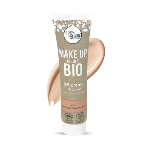 BORN TO BIO BB Crème Bio - Fond de Teint Hydratant Teinté Naturel pour un Teint Unifié & Éclatant - Creme Teintée Visage pour Femme - Maquillage pour le...