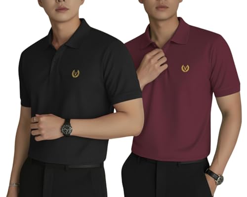 Image of MACK JONNEY Men's Solid Polo T-Shirt | Premium Cotton Blend | Regular Fit | Short Sleeve | Collared Casual Wear|Pack of 2 -MJ-157