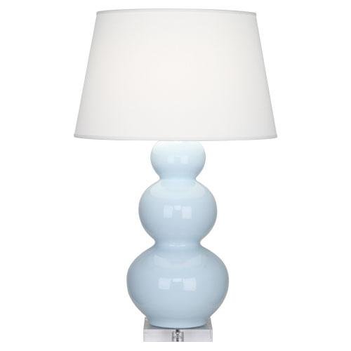 A361X Lamps with Pearl Dupioni Fabric Shades, Lucite Base/Baby Blue Glazed Ceramic Finish