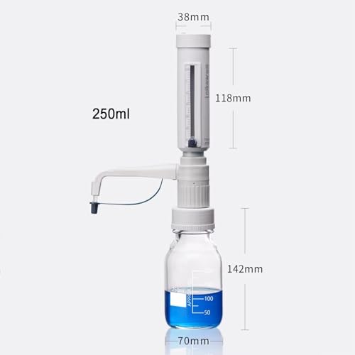 Adjustable Bottle Top Dispenser, 5-30ml Lab Liquid Burette, 5 Pcs Neck Adaptors for Precise Solvent & Reagent Dispensing from Containers