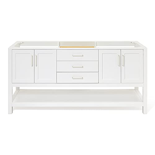 DKB Olivia 72-Inch White Double Bathroom Vanity Base Cabinet, Double