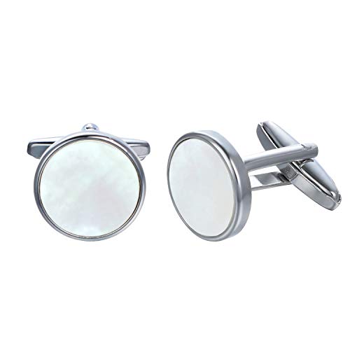 RunootPR Gemelos de plata con concha de perlas, personalizados, para hombre, joyas de boda, regalo, 1.6cm, Latón, No es una piedra preciosa