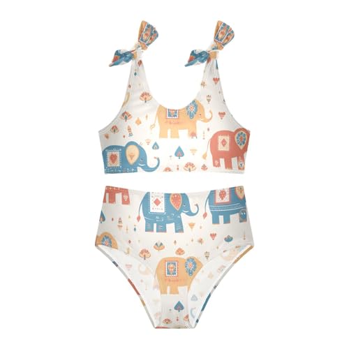 KLL Colorful Elephants Decorated Mandala Girls' 2 Piecing Bikini Set Quick-Dry Bathing Suit Swimwear Cute Shoulder Strap3