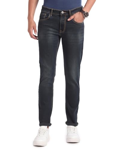 Image of Arvind Mid Rise Blue Skinny Fit Jeans
